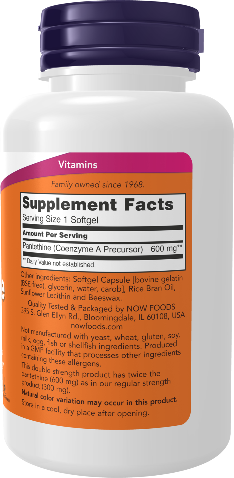 NOW Supplements, Pantethine 600 mg, Double Strength, 60 Softgels