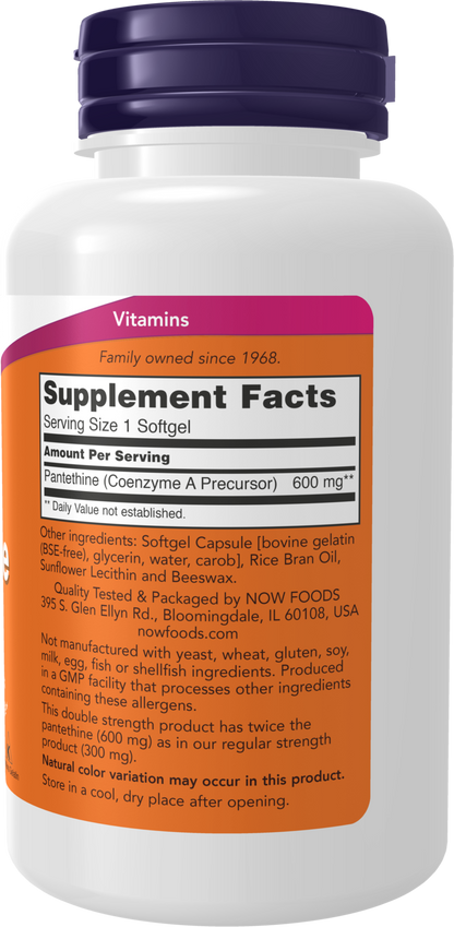 NOW Supplements, Pantethine 600 mg, Double Strength, 60 Softgels