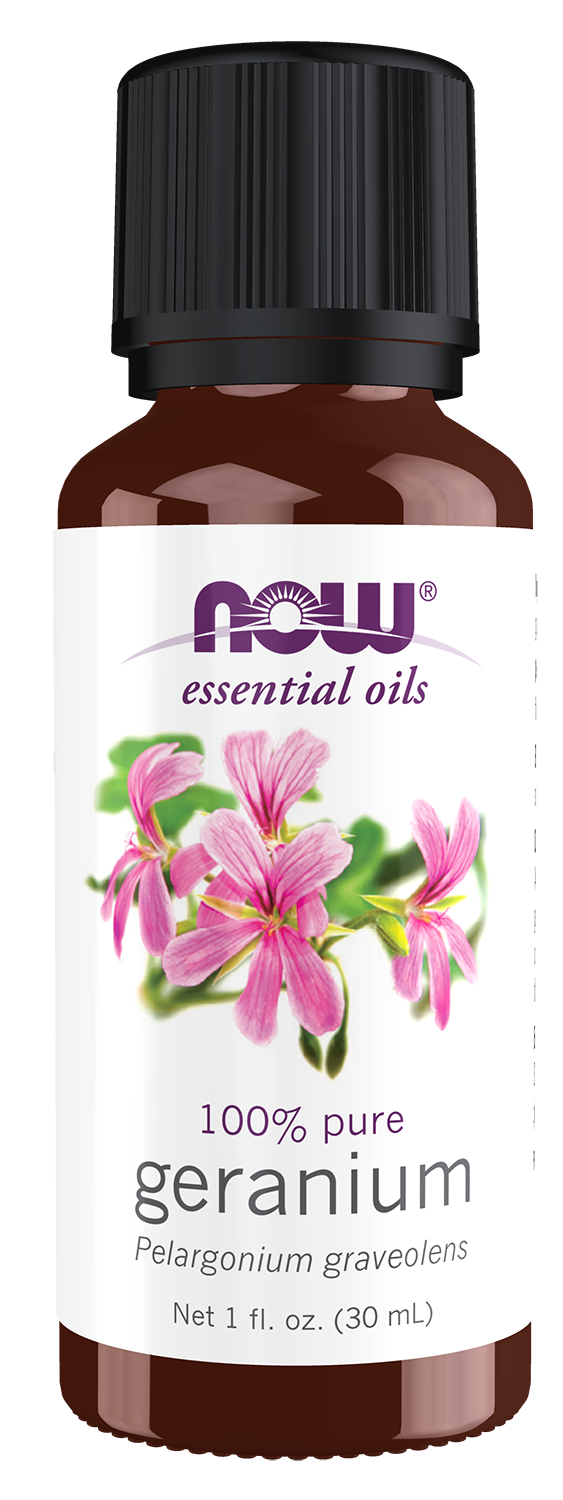 NOW Essential Oils, Geranium Oil, Undiluted, Steam Distilled, 1 fl. oz