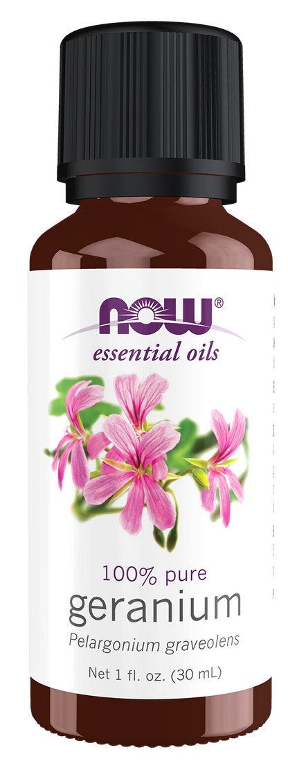 NOW Essential Oils, Geranium Oil, Undiluted, Steam Distilled, 1 fl. oz
