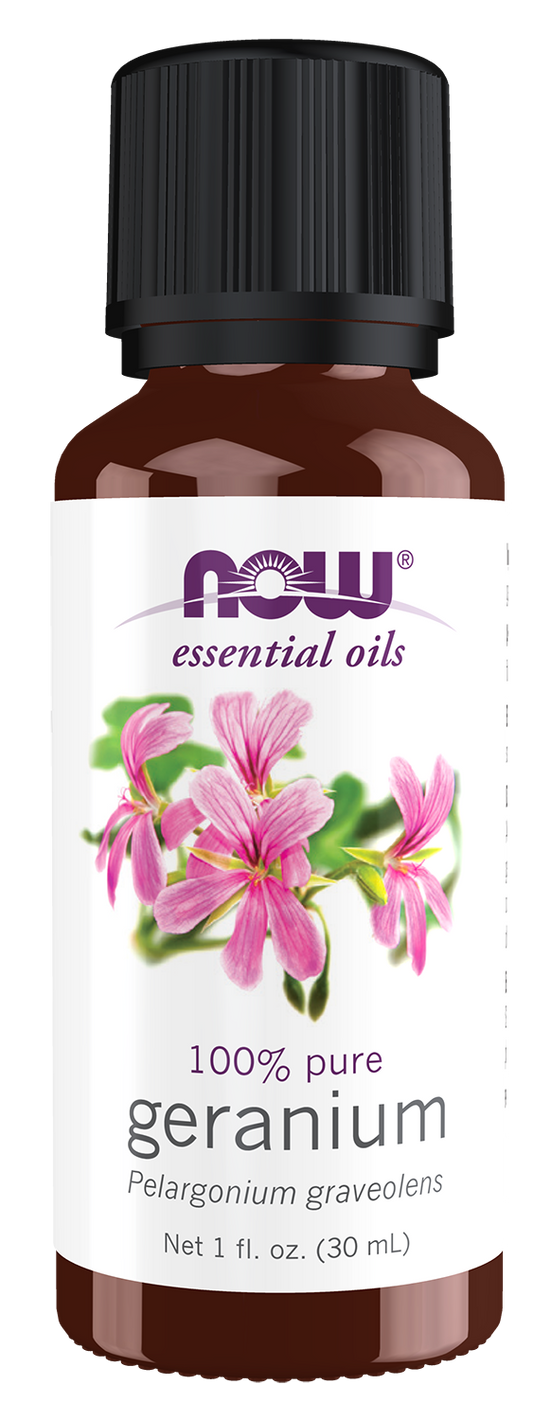 NOW Essential Oils, Geranium Oil, Undiluted, Steam Distilled, 1 fl. oz