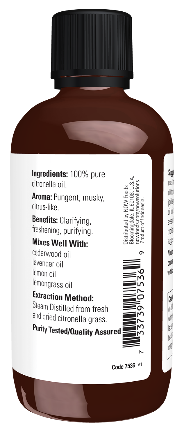 NOW Essential Oils, Citronella Oil, Undiluted, Steam Distilled, 4 fl. oz
