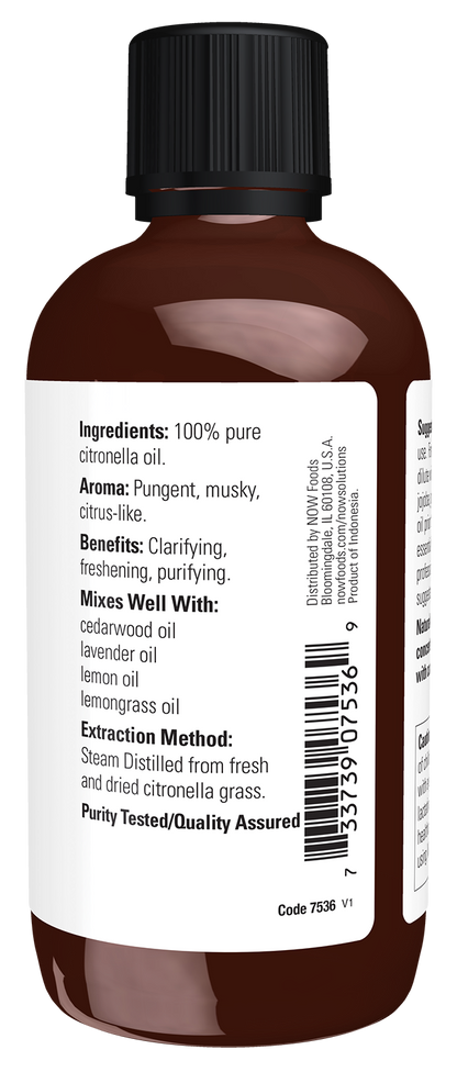 NOW Essential Oils, Citronella Oil, Undiluted, Steam Distilled, 4 fl. oz