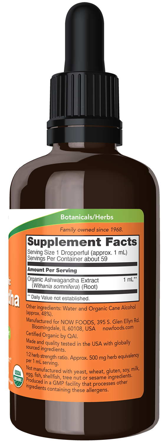 NOW Supplements, Organic Ashwagandha Liquid Extract, 2 fl. oz