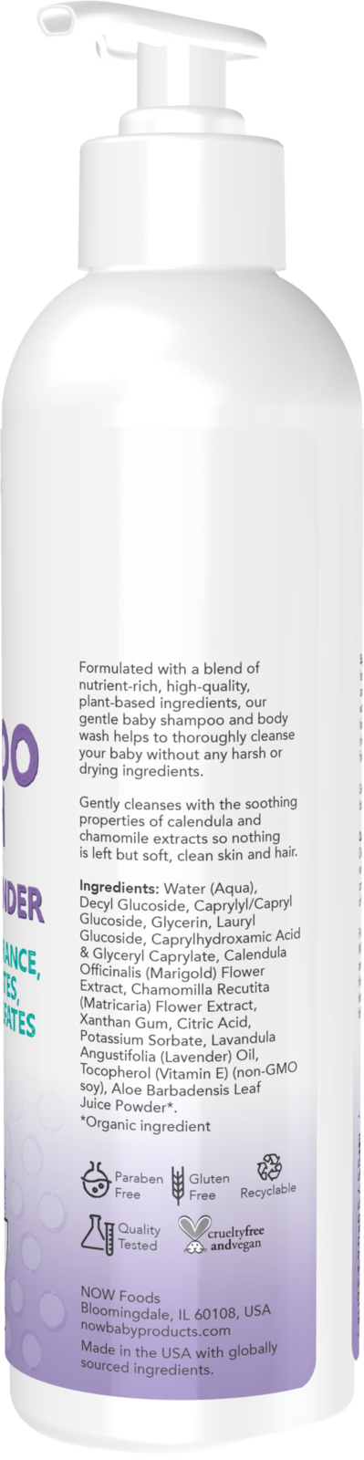 NOW Baby, Gentle Shampoo and Wash, Calming Lavender, Paraben Free, 8 Fluid Ounces