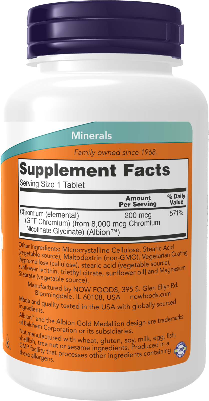 NOW Supplements, GTF (Glucose Tolerance Factor) Chromium 200 mcg, 250 Tabs
