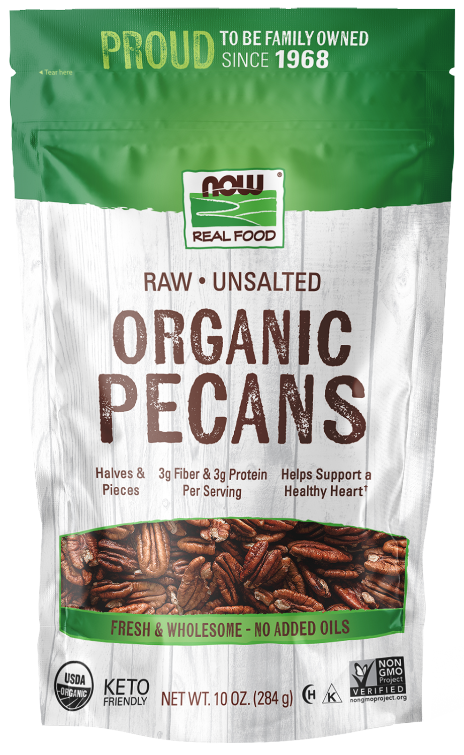 NOW Foods, Organic Pecans, Raw, Unsalted, no added oils, 10 oz