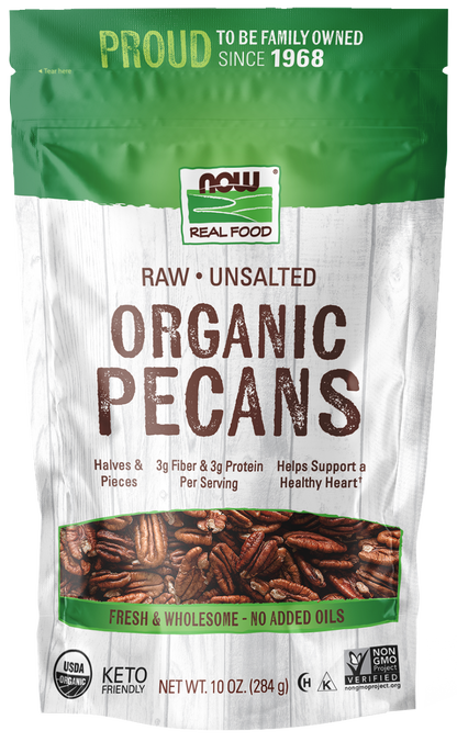 NOW Foods, Organic Pecans, Raw, Unsalted, no added oils, 10 oz