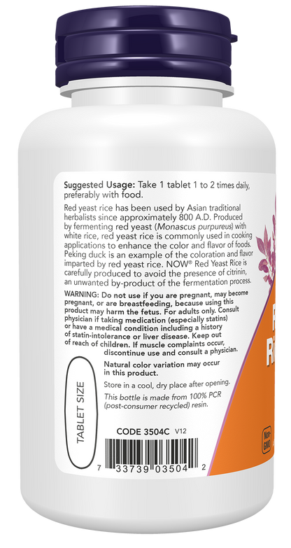 NOW Supplements, Red Yeast Rice 1,200 mg, Nutritional Support, 60 Tablets