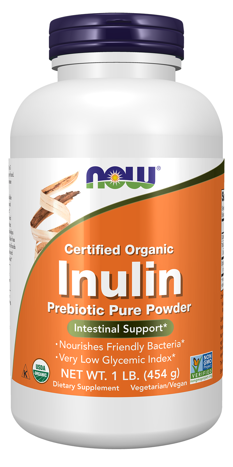 NOW Supplements, Inulin Prebiotic Pure Powder, Certified Organic, 1 lb