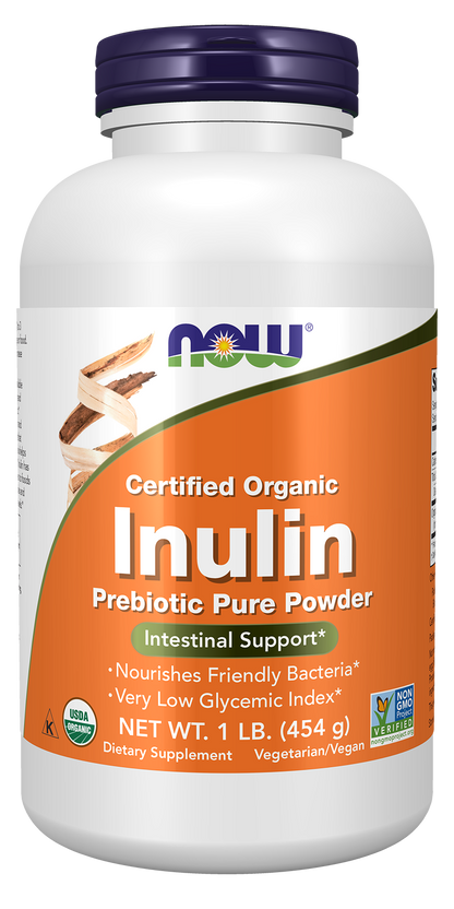 NOW Supplements, Inulin Prebiotic Pure Powder, Certified Organic, 1 lb