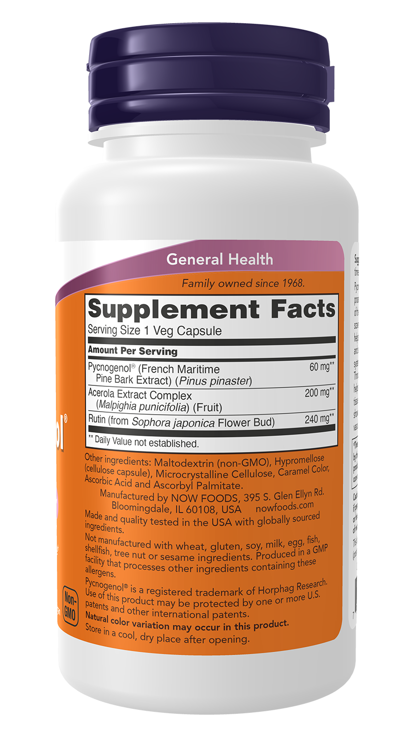 NOW Supplements, Pycnogenol 60 mg with Amla & Rutin Powder, 50 Veg Caps