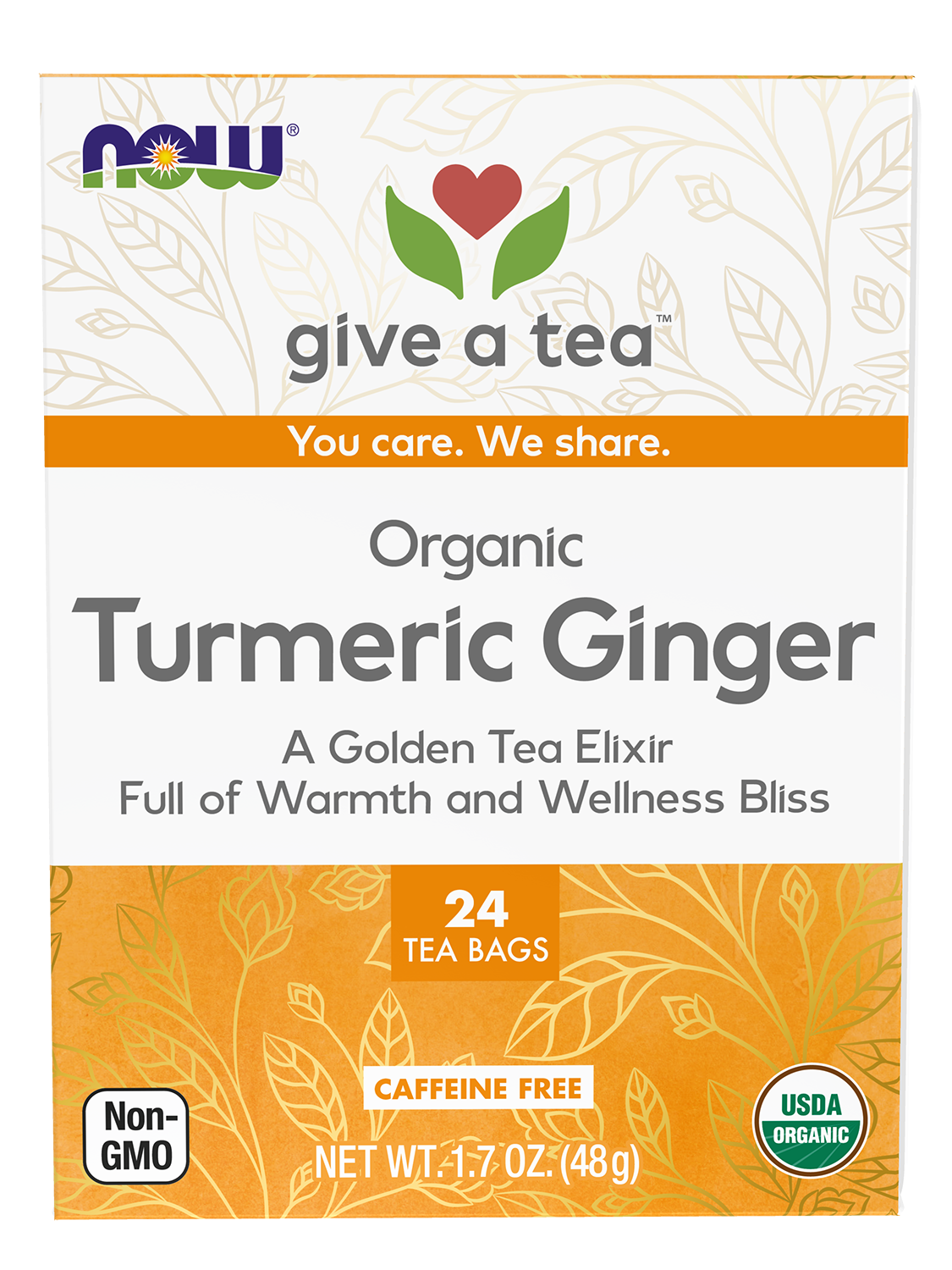 NOW Give a Tea® Organic Turmeric Ginger, Caffeine-Free, 24 bags