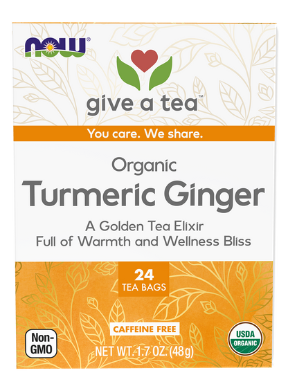 NOW Give a Tea® Organic Turmeric Ginger, Caffeine-Free, 24 bags