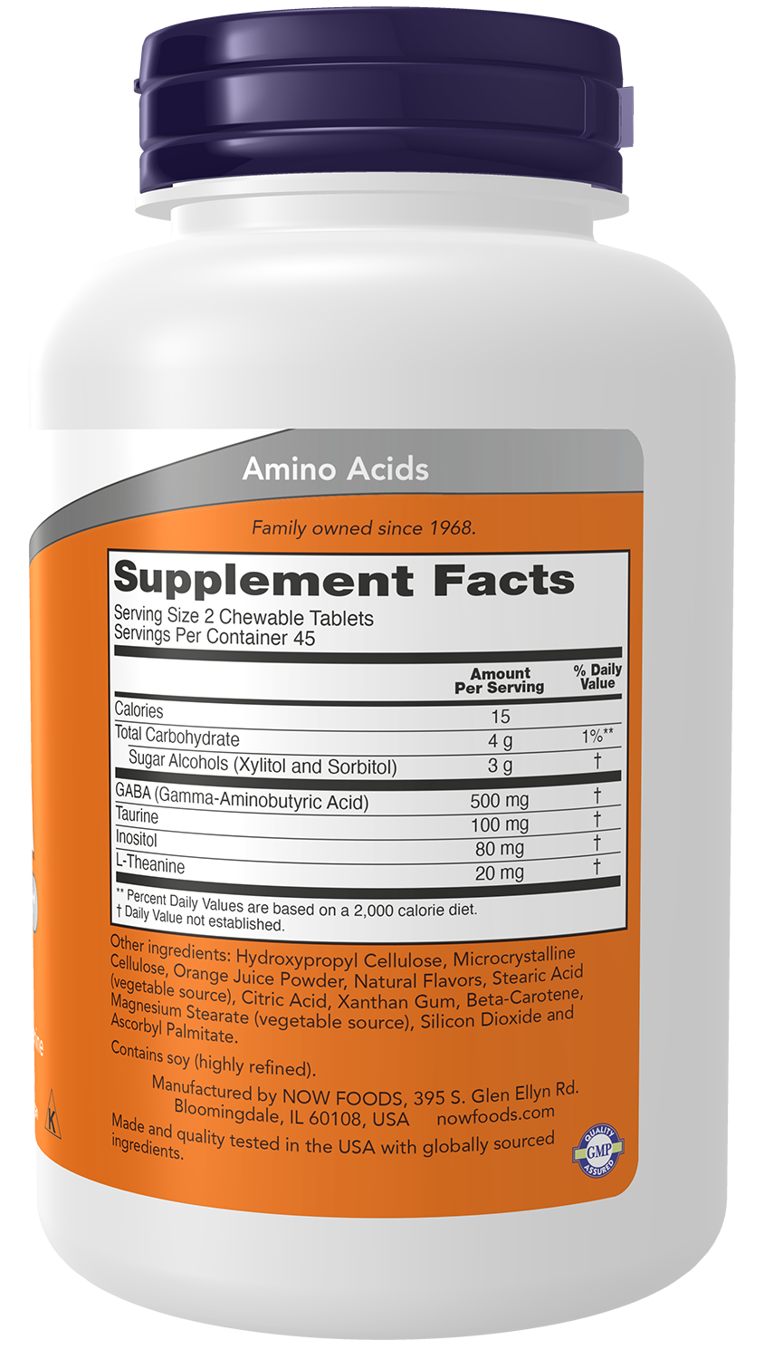 NOW Supplements, GABA, Cognitive Support*, Orange Flavor, 90 Chewables