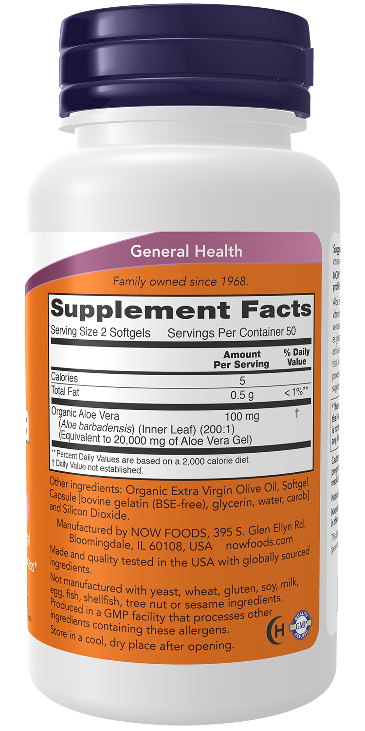 NOW Supplements, Aloe Vera, Digestive Support*, 100 Softgels