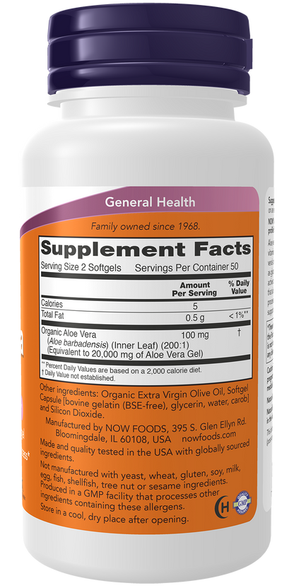 NOW Supplements, Aloe Vera, Digestive Support*, 100 Softgels