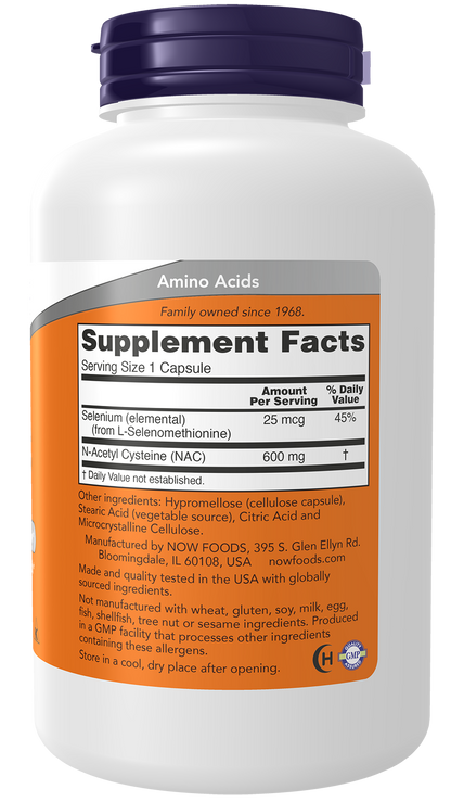 NOW Supplements, NAC (N-Acetyl Cysteine) 600 mg with Selenium, 250 Capsules