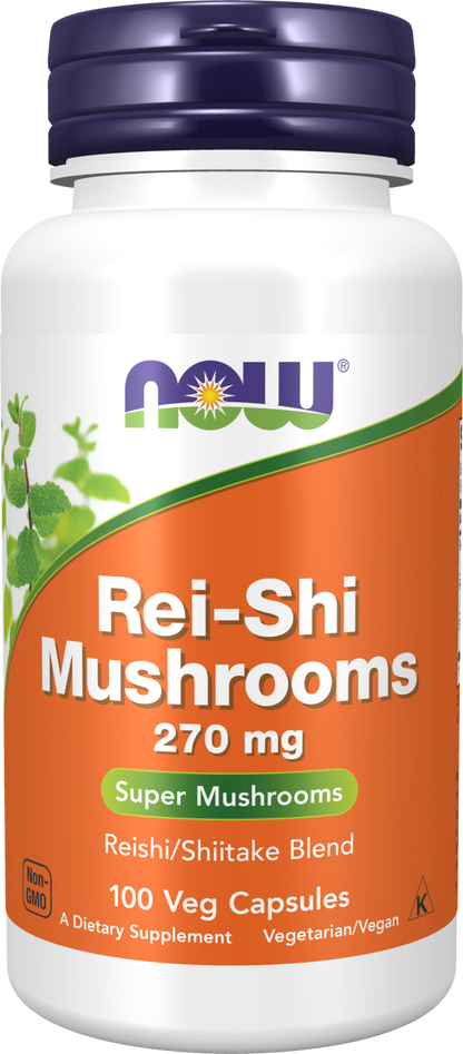 NOW Supplements, Rei-Shi Mushrooms 270 mg, Reishi, Shiitake, 100 Veg Caps
