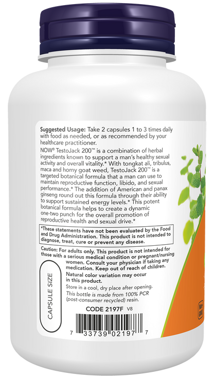 NOW Supplements, TestoJack™ 200 with Tongkat Ali, Tribulus, 120 Veg Caps