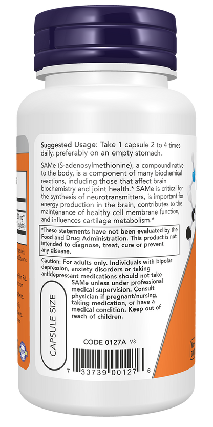 NOW Supplements, SAMe 200 mg, Nervous System Support*, 60 Veg Caps