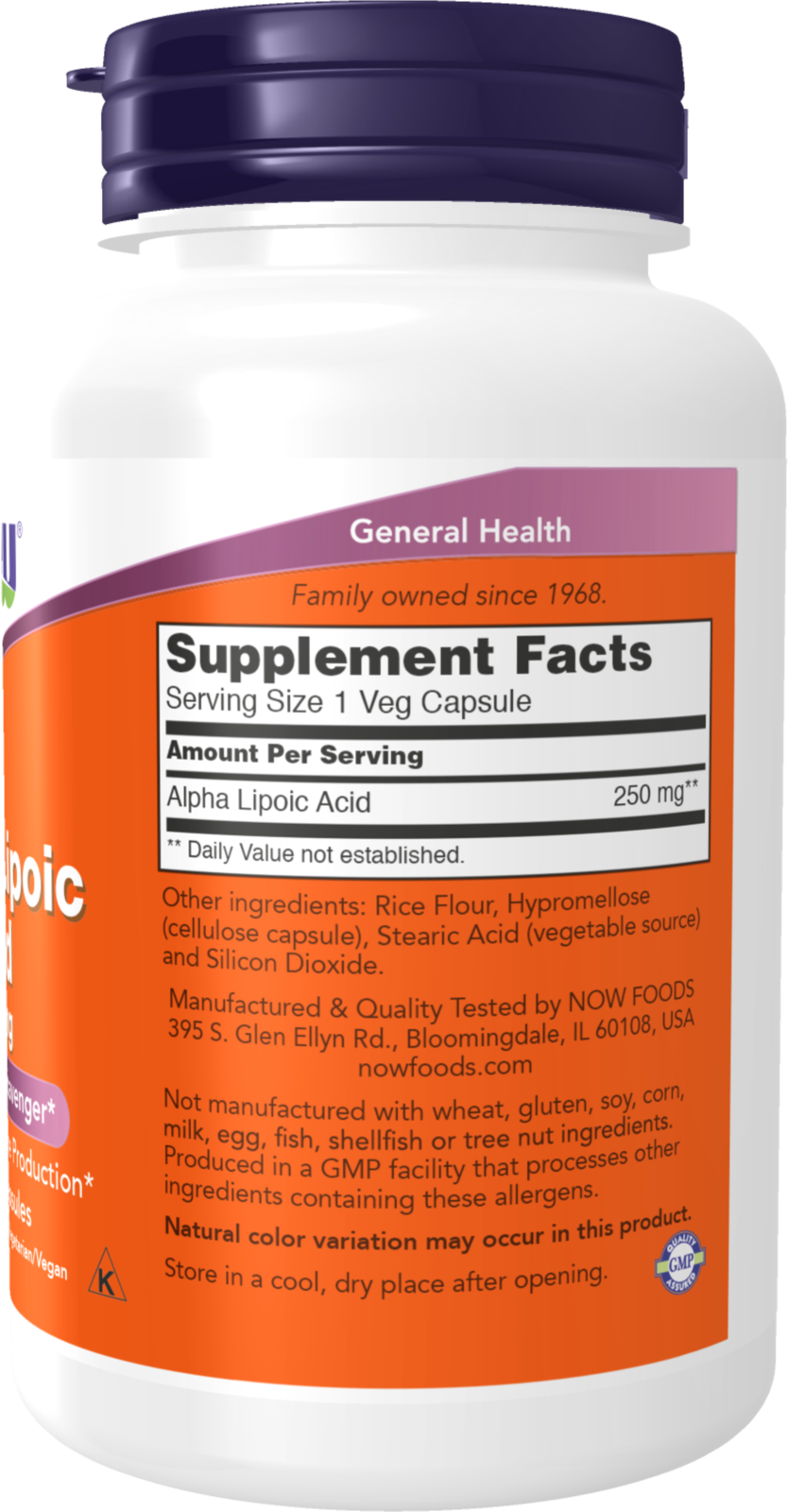 NOW Supplements, Alpha Lipoic Acid 250 mg, 120 Veg Caps