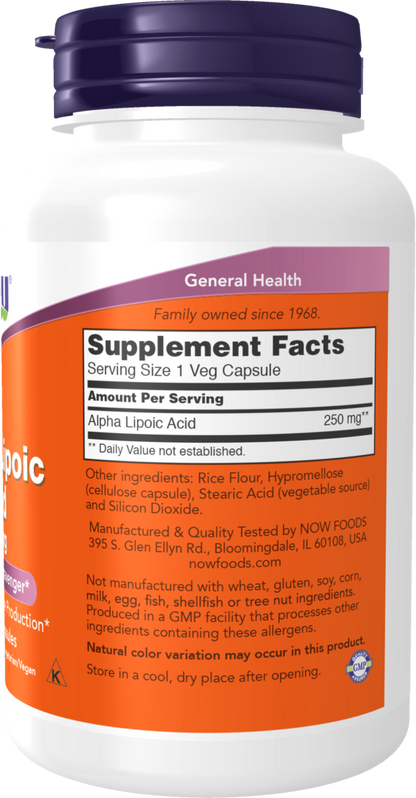 NOW Supplements, Alpha Lipoic Acid 250 mg, 120 Veg Caps