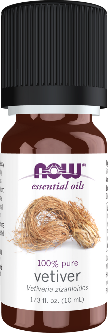 NOW Essential Oils, Vetiver Oil, Steam Distilled, Undiluted, 10 mL