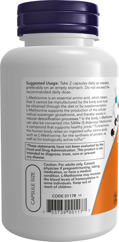 NOW Supplements, L-Methionine 500 mg with Vitamin B-6, 100 Veg Caps
