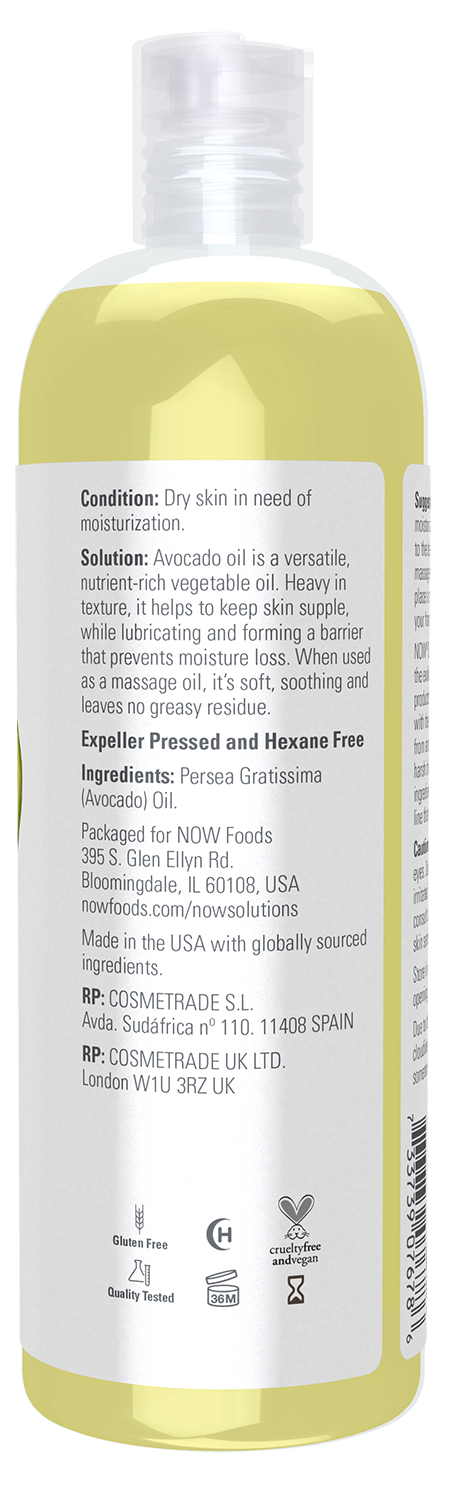 NOW Solutions, Avocado Oil, Moisturizing Oil, Nutrient Rich, 16 fl. oz