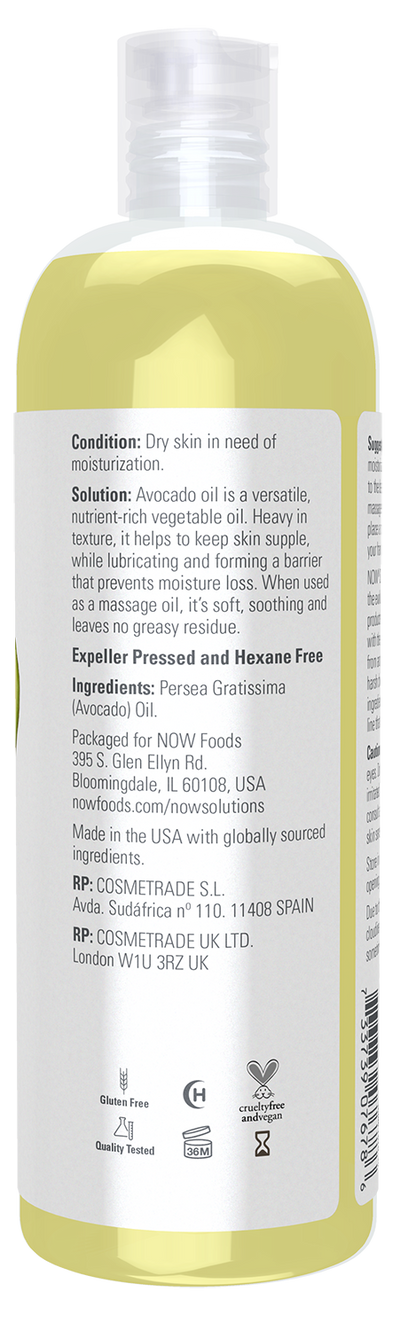 NOW Solutions, Avocado Oil, Moisturizing Oil, Nutrient Rich, 16 fl. oz