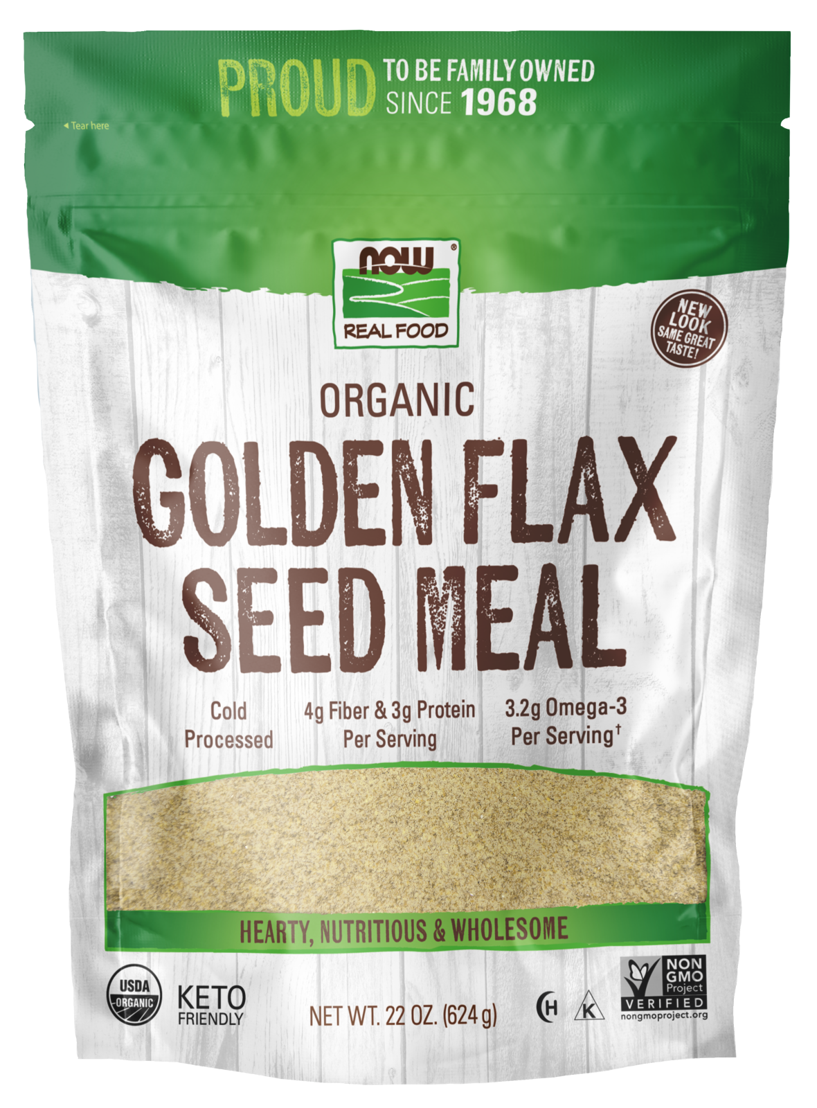 NOW Foods, Organic Golden Flax Seed Meal, Cold-Processed, 22 oz
