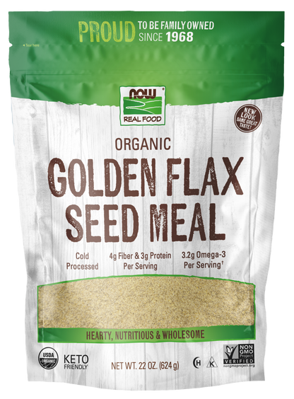 NOW Foods, Organic Golden Flax Seed Meal, Cold-Processed, 22 oz