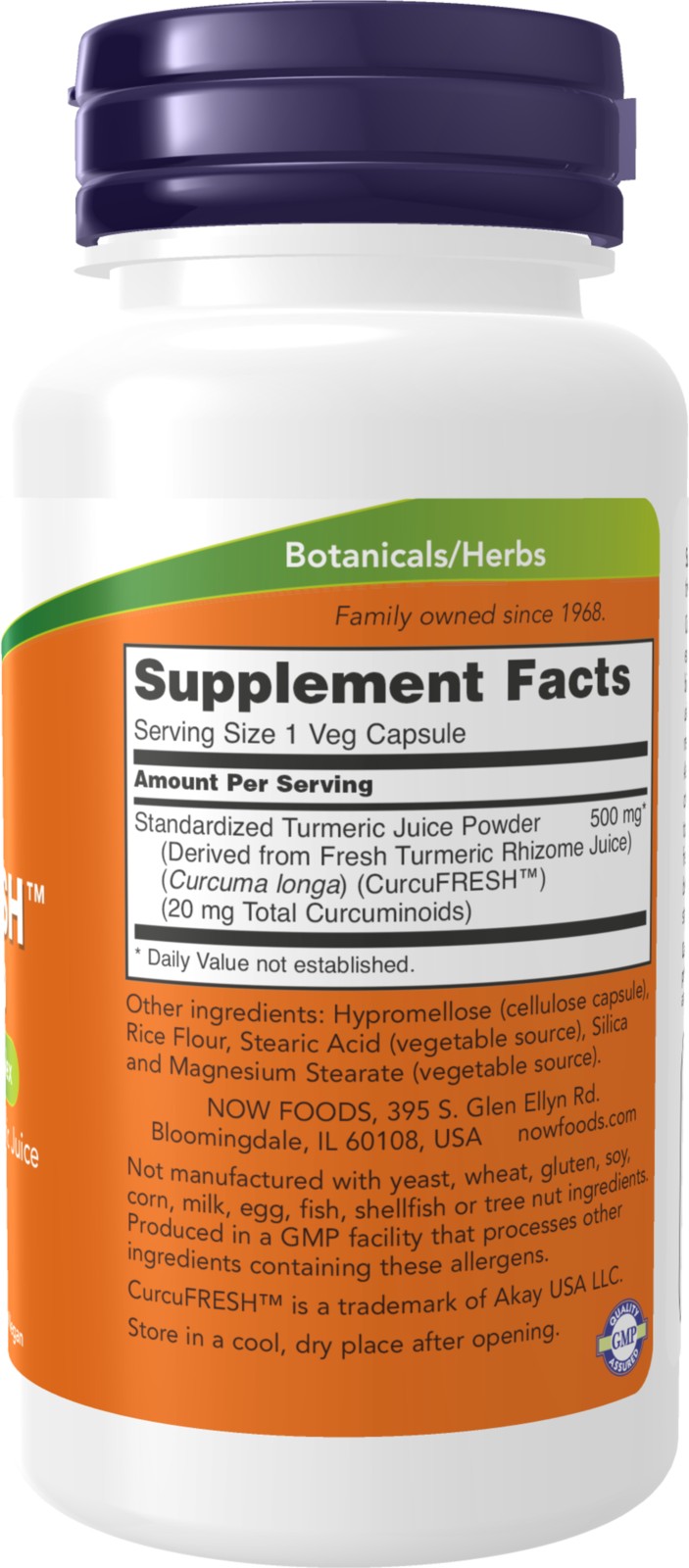 NOW Supplements, CurcuFRESH™ Curcumin, from Turmeric Juice, 60 Veg Caps