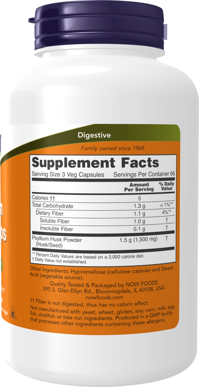 NOW Supplements, Psyllium Husk Caps 500mg, Intestinal Health*, 200 Veg Caps