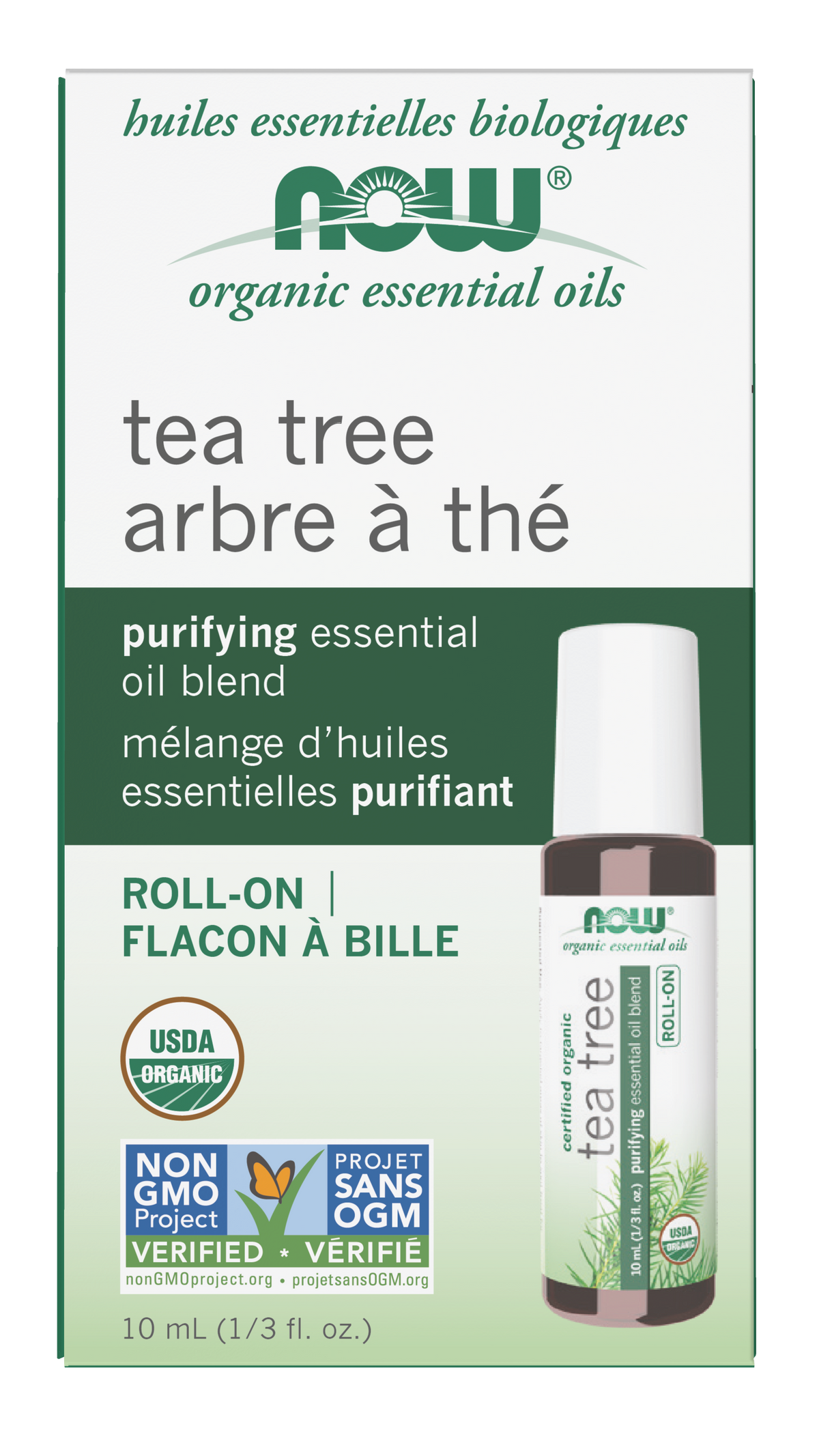 NOW Essential Oils, Organic Tea Tree Oil Purifying Roll-On, 10 mL