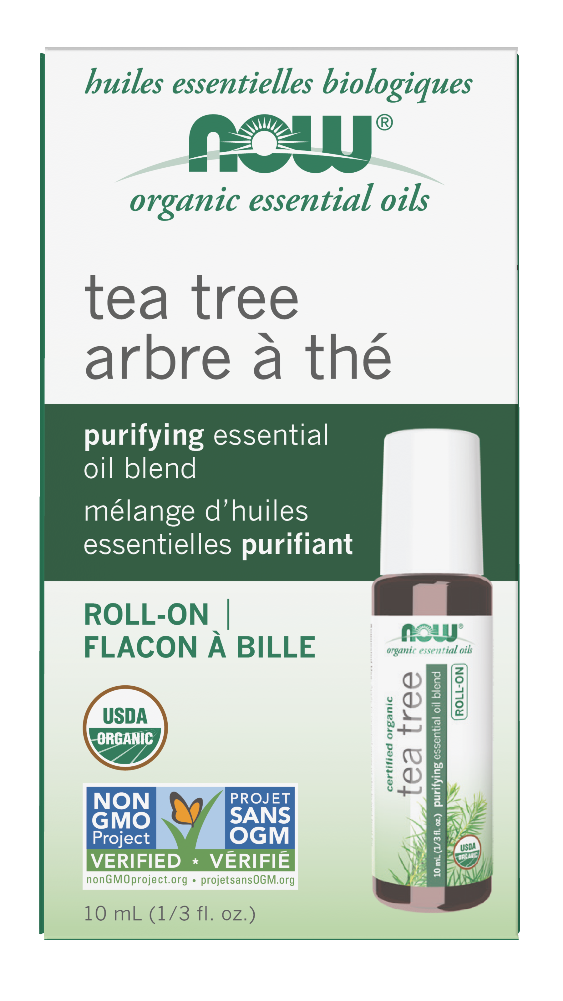 NOW Essential Oils, Organic Tea Tree Oil Purifying Roll-On, 10 mL