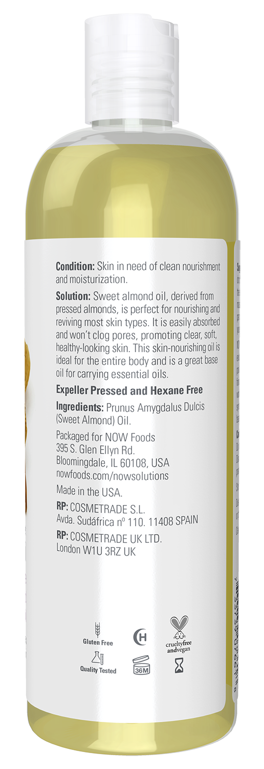 NOW Solutions Sweet Almond Oil, Moisturizer, Unscented, 16 fl. oz