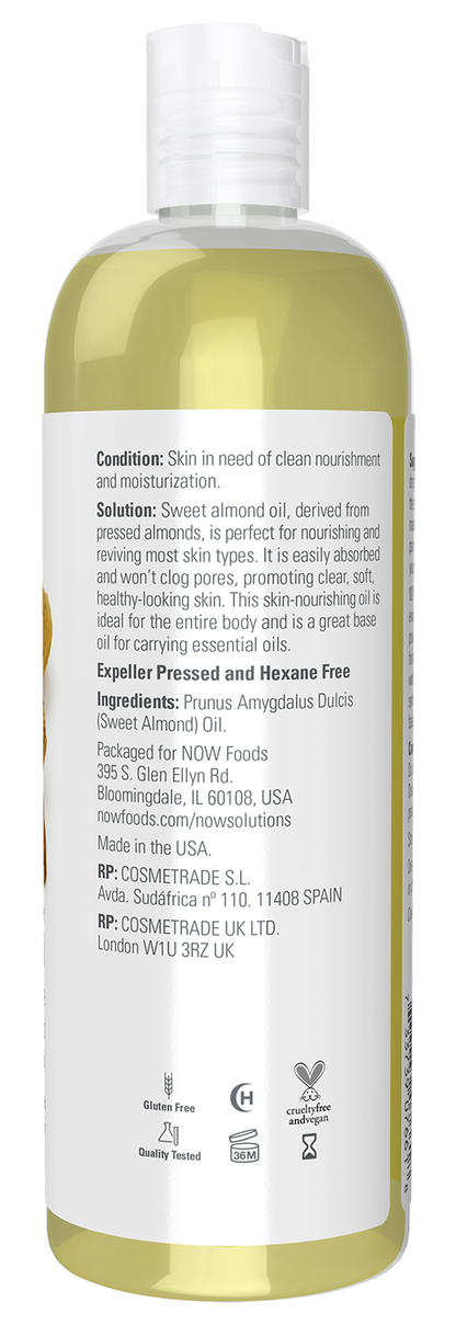 NOW Solutions Sweet Almond Oil, Moisturizer, Unscented, 16 fl. oz