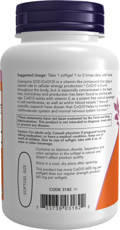 NOW Supplements, CoQ10 600 mg, with Vitamin E & Lecithin, 60 Softgels