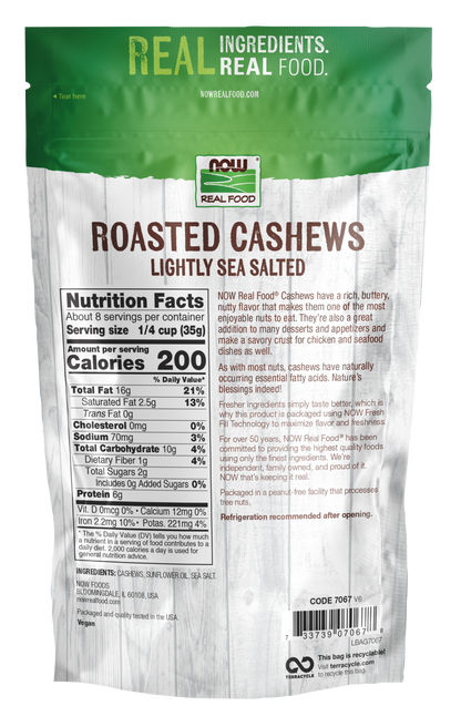 NOW Foods, Cashews, Roasted, Salted, Rich Buttery Flavor, 10 oz