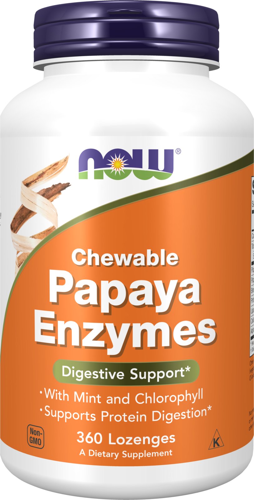 NOW Supplements, Papaya Enzyme, Mint & Chlorophyll, 360 Chewable Lozenges