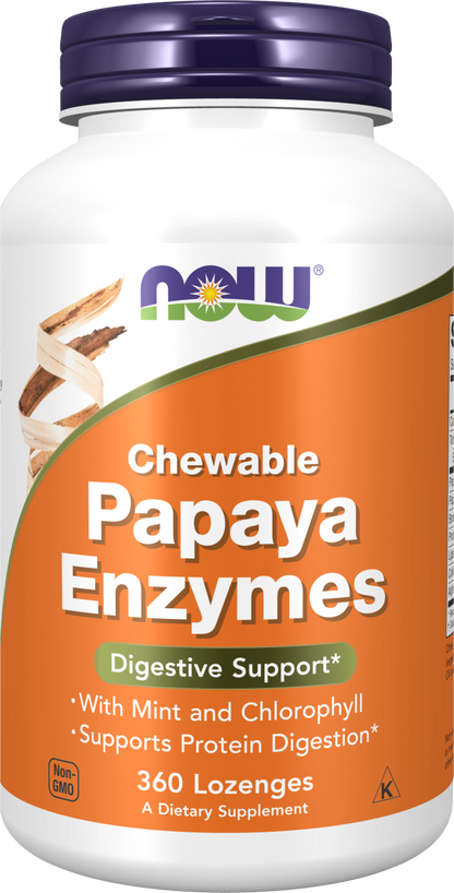 NOW Supplements, Papaya Enzyme, Mint & Chlorophyll, 360 Chewable Lozenges