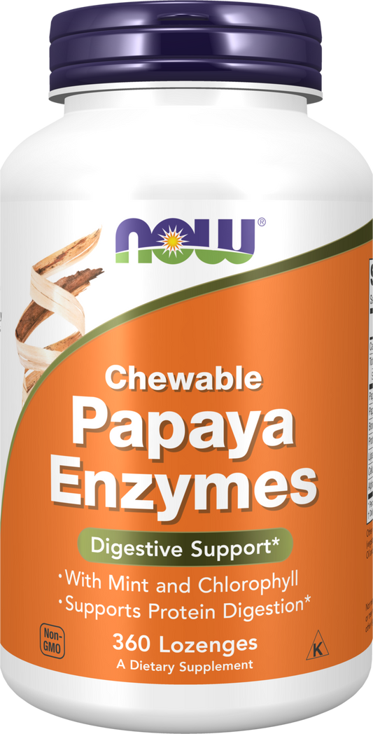 NOW Supplements, Papaya Enzyme, Mint & Chlorophyll, 360 Chewable Lozenges