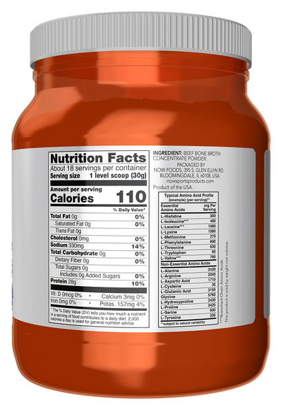NOW Sports, Beef Bone Broth Powder, Naturally Occurring Collagen, 1.2 lbs