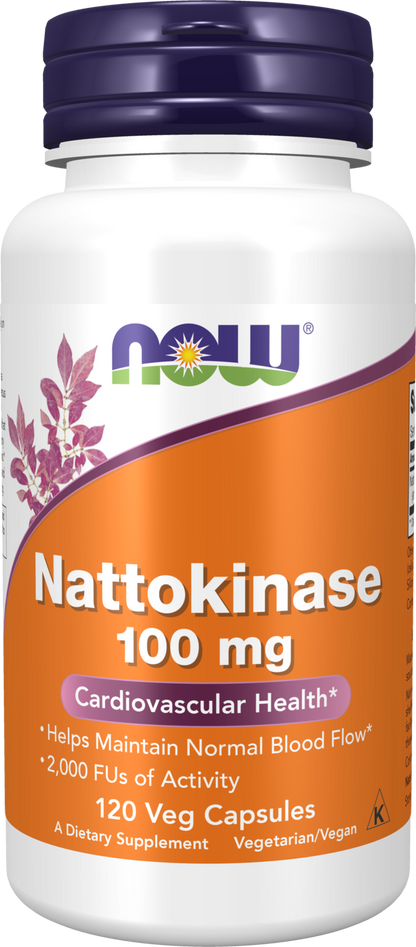 NOW Supplements, Nattokinase 100 mg (from Non-GMO Soy) with 2,000 FUs of Activity, 120 Veg Capsules