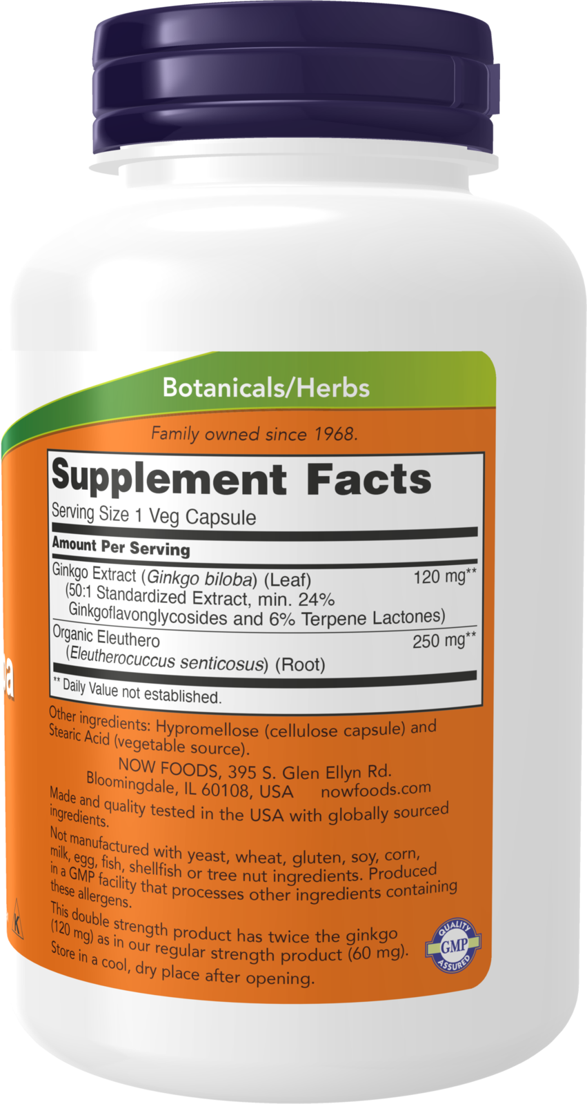 NOW Supplements, Ginkgo Biloba 120 mg, Double Strength, 200 Veg Caps