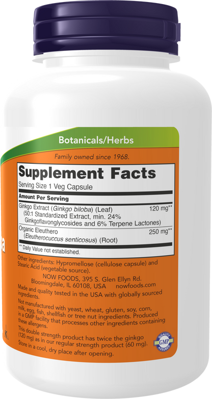 NOW Supplements, Ginkgo Biloba 120 mg, Double Strength, 200 Veg Caps