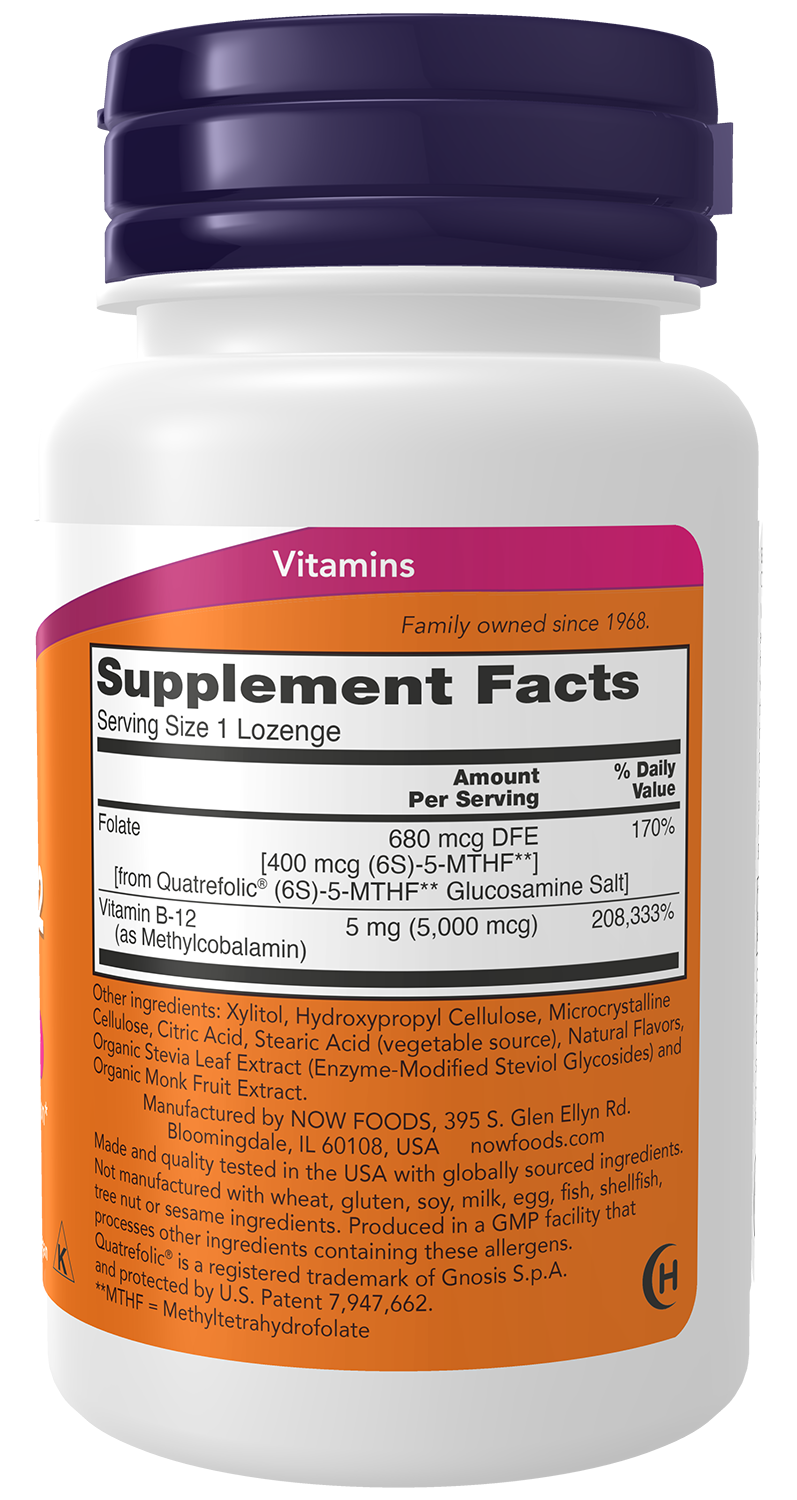 NOW Supplements, Methyl B-12 5000 mcg, Nervous System Health*, 60 Lozenges