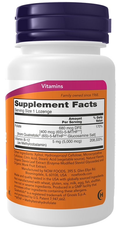 NOW Supplements, Methyl B-12 5000 mcg, Nervous System Health*, 60 Lozenges